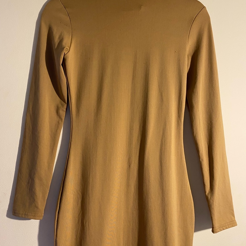 Elegant Tan Long Sleeve Dress - Picture 4 of 5